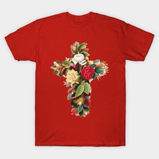 Christmas Cross of Roses T-Shirt